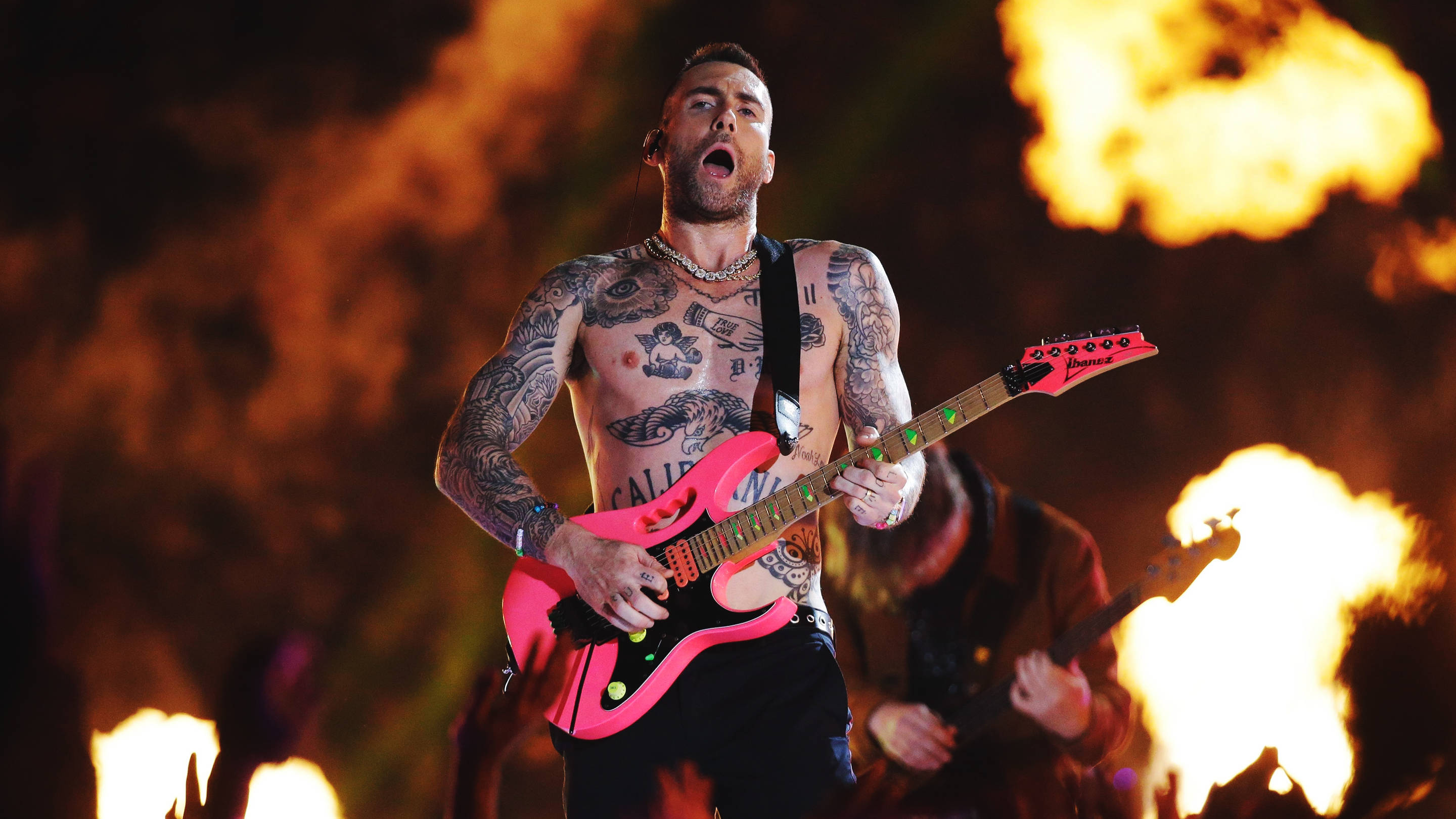 Maroon 5's Adam Levine at the Super Bowl halftime