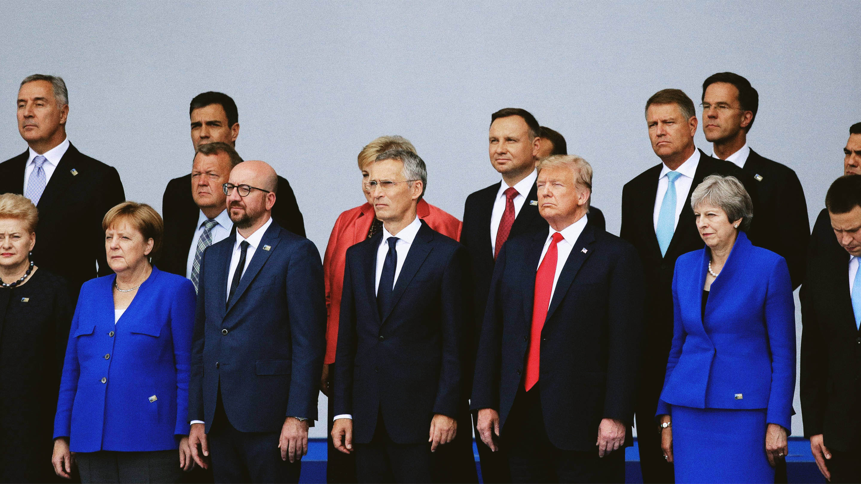 Donald Trump NATO Summit with Angela Merkel and Theresa May